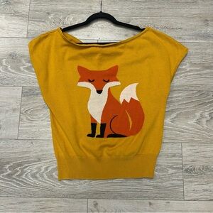 Mustard Yellow Fox Graphic Short Sleeve Sweater